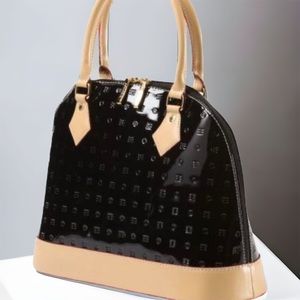 Arcadia patent leather bowling hand bag